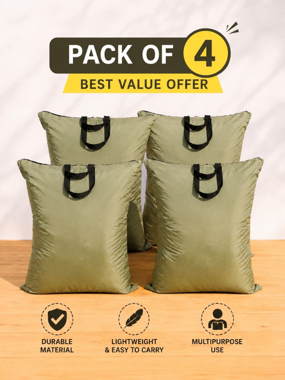 Pack of 4 Storage Bags-size 40 inches height and 29 inches width