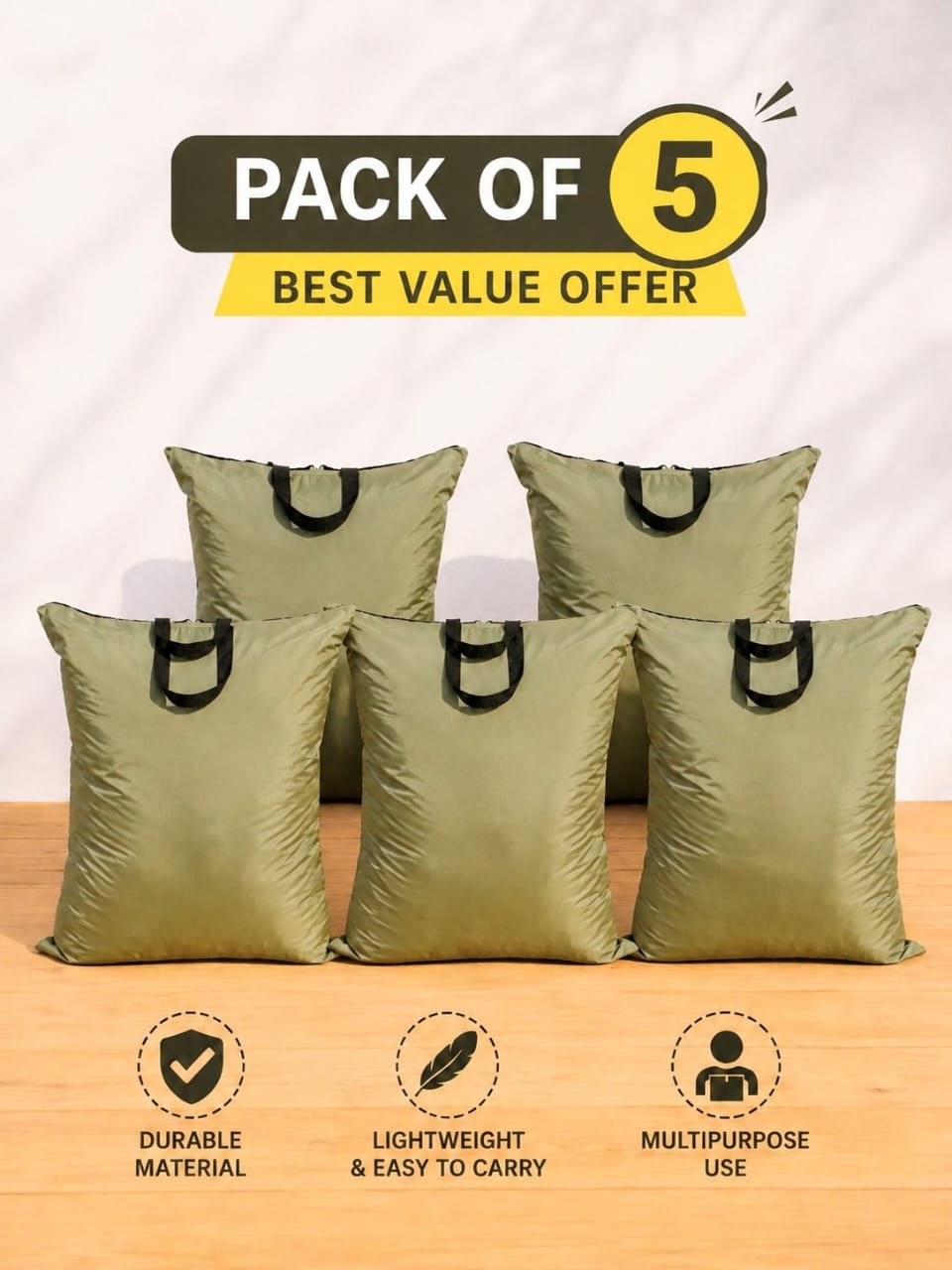 Pack of 5 Storage Bags-size 40 inches height and 29 inches width